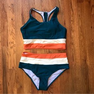 Two-Piece Teal and Orange Bikini Swimsuit